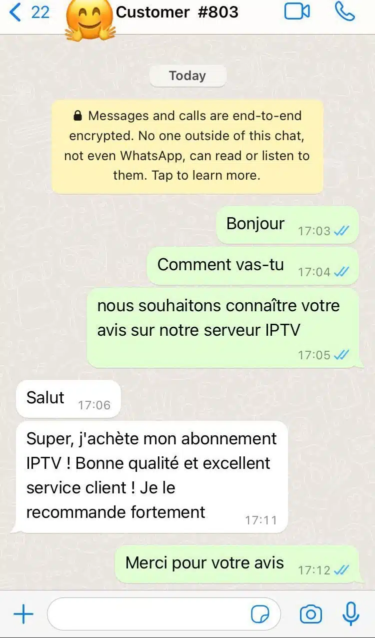Avis client IPTV France TV WhatsApp 1