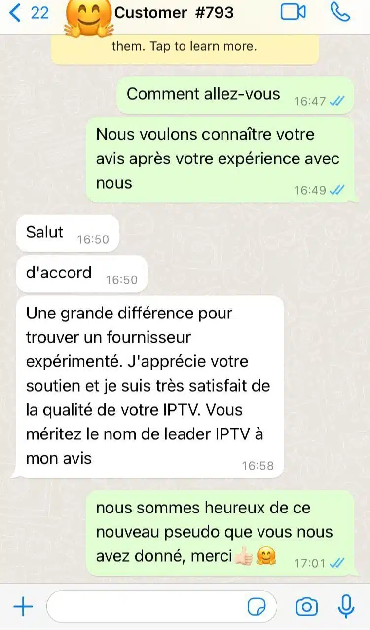 Avis client IPTV France TV WhatsApp 2